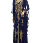 Navy Blue Georgette Farasha With Zari And Stone Embroidery Work