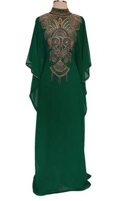 Green Georgette Farasha With Zari And Stone Embroidery Work 1