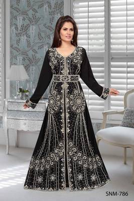 Black Faux Georgette Party Wear Islamic Kaftan With Zari And Stone Embroidery Work 1
