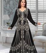 Black Faux Georgette Party Wear Islamic Kaftan With Zari And Stone Embroidery Work