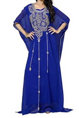 Blue Georgette Farasha With Zari And Stone Embroidery Work 1