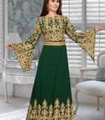 Bottle Green Faux Georgette Party Wear Islamic Kaftan With Zari And Stone Embroidery Work