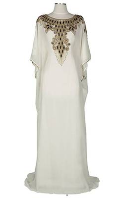 White Georgette Farasha With Zari And Stone Embroidery Work 1
