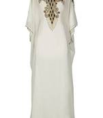 White Georgette Farasha With Zari And Stone Embroidery Work