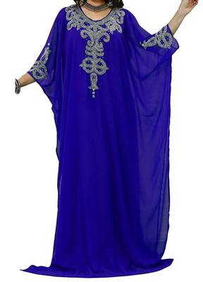Blue Georgette Farasha With Zari And Stone Embroidery Work 1