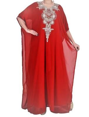 Red Georgette Farasha With Zari And Stone Embroidery Work 1