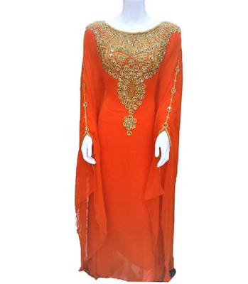 Orange Georgette Farasha With Zari And Stone Embroidery Work 1