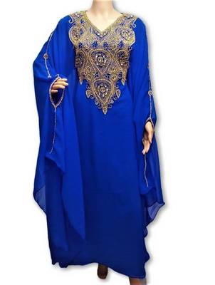 Blue Georgette Farasha With Zari And Stone Embroidery Work 1