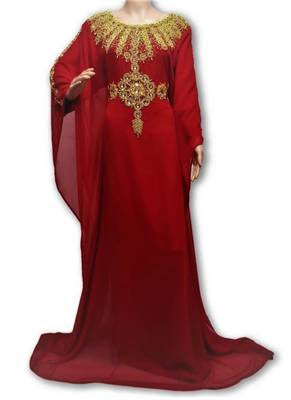 Maroon Georgette Farasha With Zari And Stone Embroidery Work 1