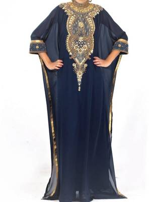 Navy Blue Georgette Farasha With Zari And Stone Embroidery Work 1