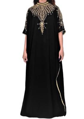 Black Georgette Farasha With Zari And Stone Embroidery Work 1