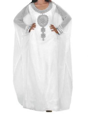 White Georgette Farasha With Zari And Stone Embroidery Work 1