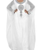 White Georgette Farasha With Zari And Stone Embroidery Work