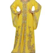 Yellow Georgette Islamic Kaftan With Zari And Stone Embroidery Work
