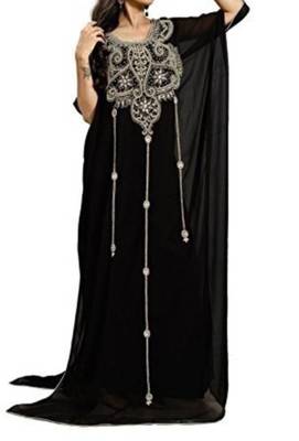Black Georgette Farasha With Zari And Stone Embroidery Work 1