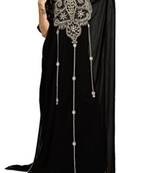 Black Georgette Farasha With Zari And Stone Embroidery Work