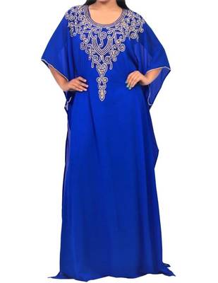 Blue Georgette Farasha With Zari And Stone Embroidery Work 1