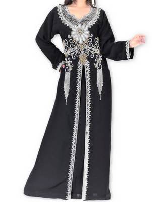 Black Georgette Islamic Kaftan With Zari And Stone Embroidery Work 1