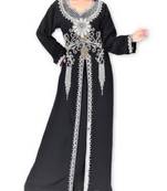 Black Georgette Islamic Kaftan With Zari And Stone Embroidery Work