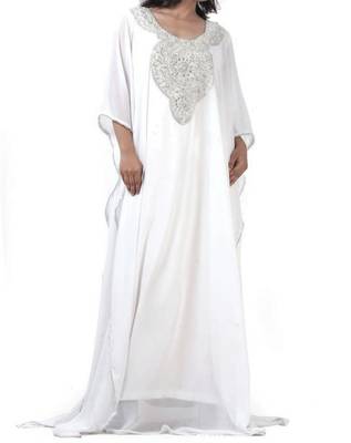 White Georgette Farasha With Zari And Stone Embroidery Work 1