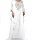 White Georgette Farasha With Zari And Stone Embroidery Work