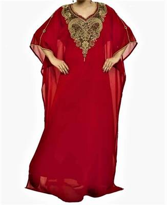 Maroon Georgette Farasha With Zari And Stone Embroidery Work 1