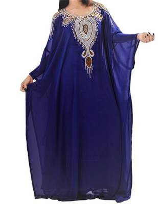Navy Blue Georgette Farasha With Zari And Stone Embroidery Work 1
