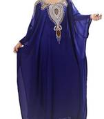 Navy Blue Georgette Farasha With Zari And Stone Embroidery Work