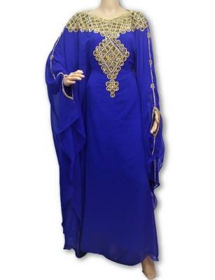 Blue Georgette Farasha With Zari And Stone Embroidery Work 1