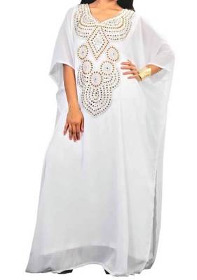 White Georgette Farasha With Zari And Stone Embroidery Work 1