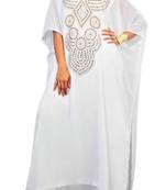 White Georgette Farasha With Zari And Stone Embroidery Work