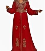 Red Georgette Islamic Kaftan With Zari And Stone Embroidery Work