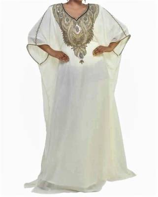 White Georgette Farasha With Zari And Stone Embroidery Work 1