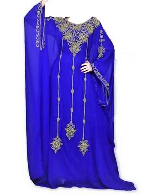 Blue Georgette Farasha With Zari And Stone Embroidery Work 1