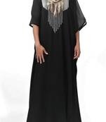 Black Georgette Farasha With Zari And Stone Embroidery Work