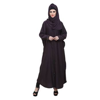 Purple Nida Designer Zipper Front Open Kaftan Style Abaya 1