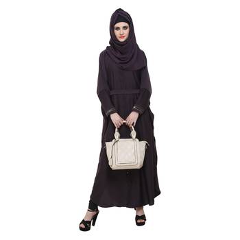 Purple Nida Designer Zipper Front Open Kaftan Style Abaya 5