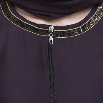 Purple Nida Designer Zipper Front Open Kaftan Style Abaya 6