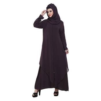 Purple Nida Double Layer Desginer Zipper Front Open Abaya 1