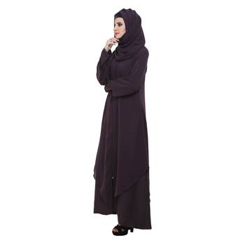 Purple Nida Double Layer Desginer Zipper Front Open Abaya 2