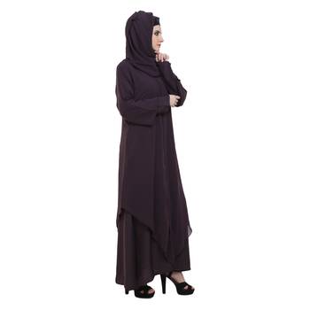 Purple Nida Double Layer Desginer Zipper Front Open Abaya 3