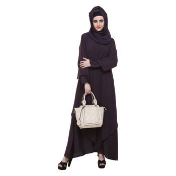 Purple Nida Double Layer Desginer Zipper Front Open Abaya 5
