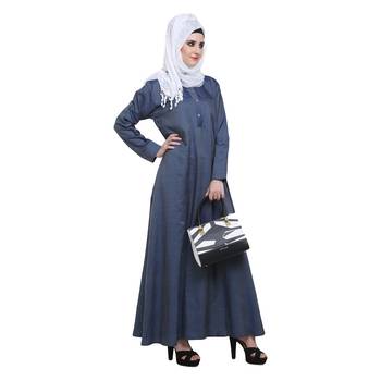 Blue Denim A Shaped Formal Abaya 5