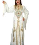 Cream Georgette Embroidered Stitched Islamic Kaftans