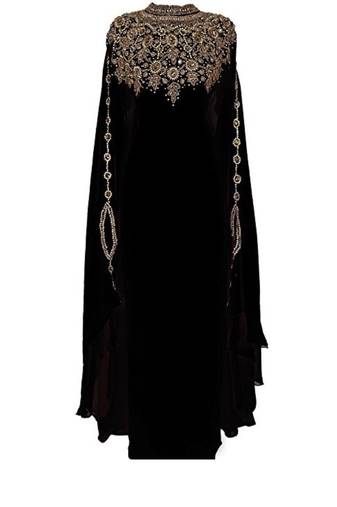 Black Georgette Embroidered Stitched Islamic Kaftans