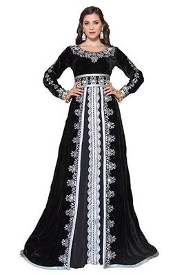 Black and Cream Georgette Embroidered Stitched Islamic Kaftans 1