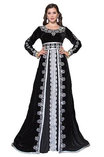 Black and Cream Georgette Embroidered Stitched Islamic Kaftans