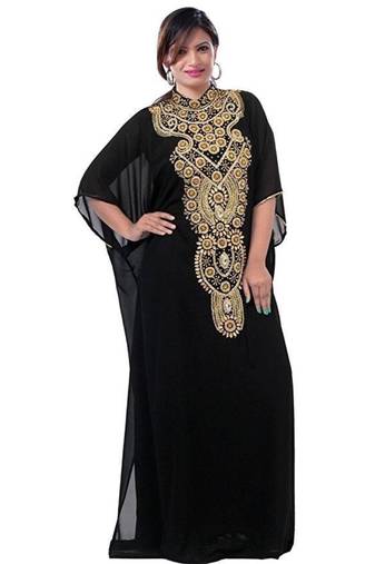 Black Georgette Embroidered Stitched Islamic Kaftans