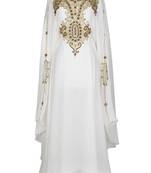 Cream Georgette Embroidered Stitched Islamic Kaftans