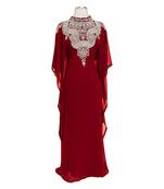 Maroon Georgette Embroidered Stitched Islamic Kaftans